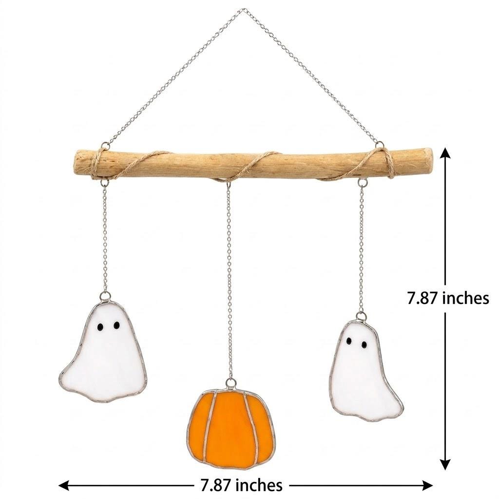 Ghost and Pumpkin Halloween Mobile with Branch Hanger by AuroraeGlass — photo 9