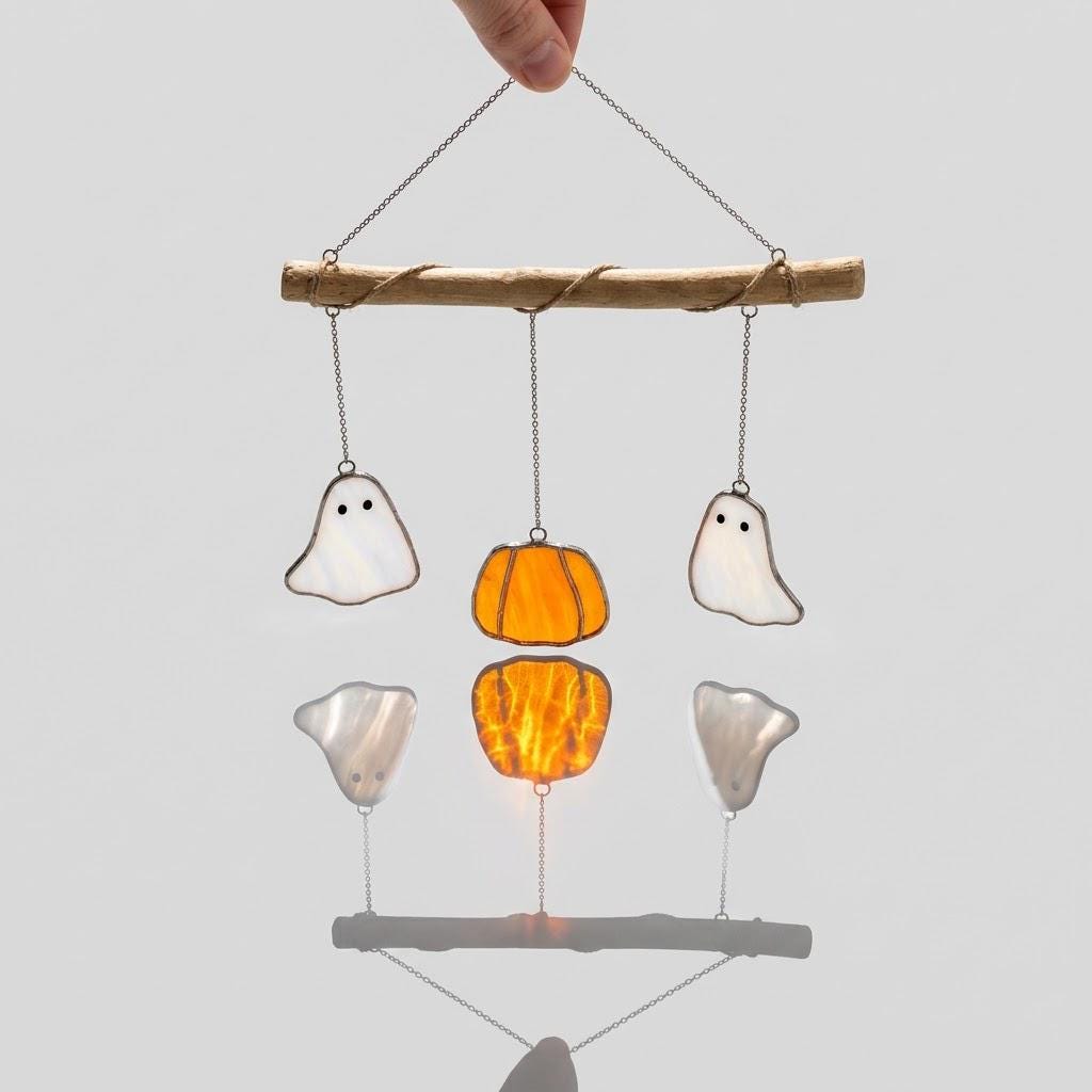 Ghost and Pumpkin Halloween Mobile with Branch Hanger by AuroraeGlass — photo 3