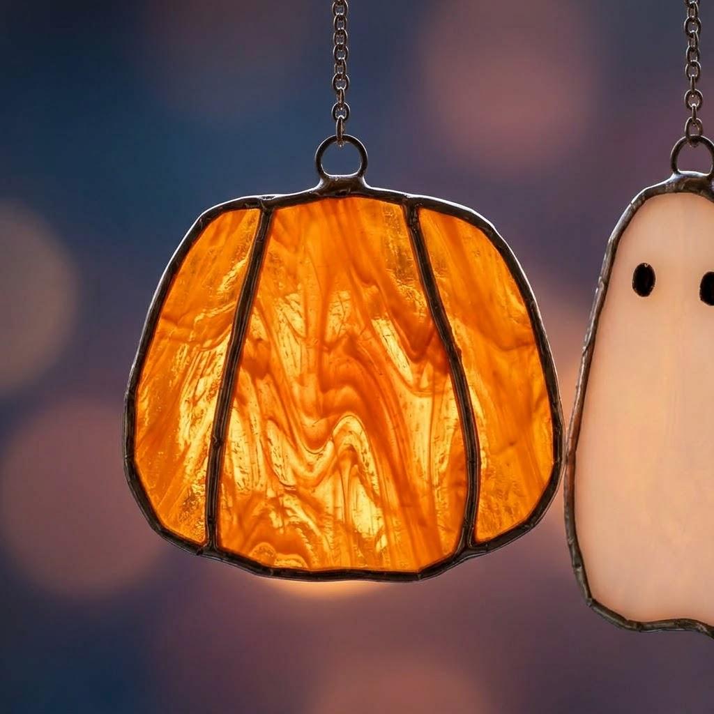 Ghost and Pumpkin Halloween Mobile with Branch Hanger by AuroraeGlass — photo 6