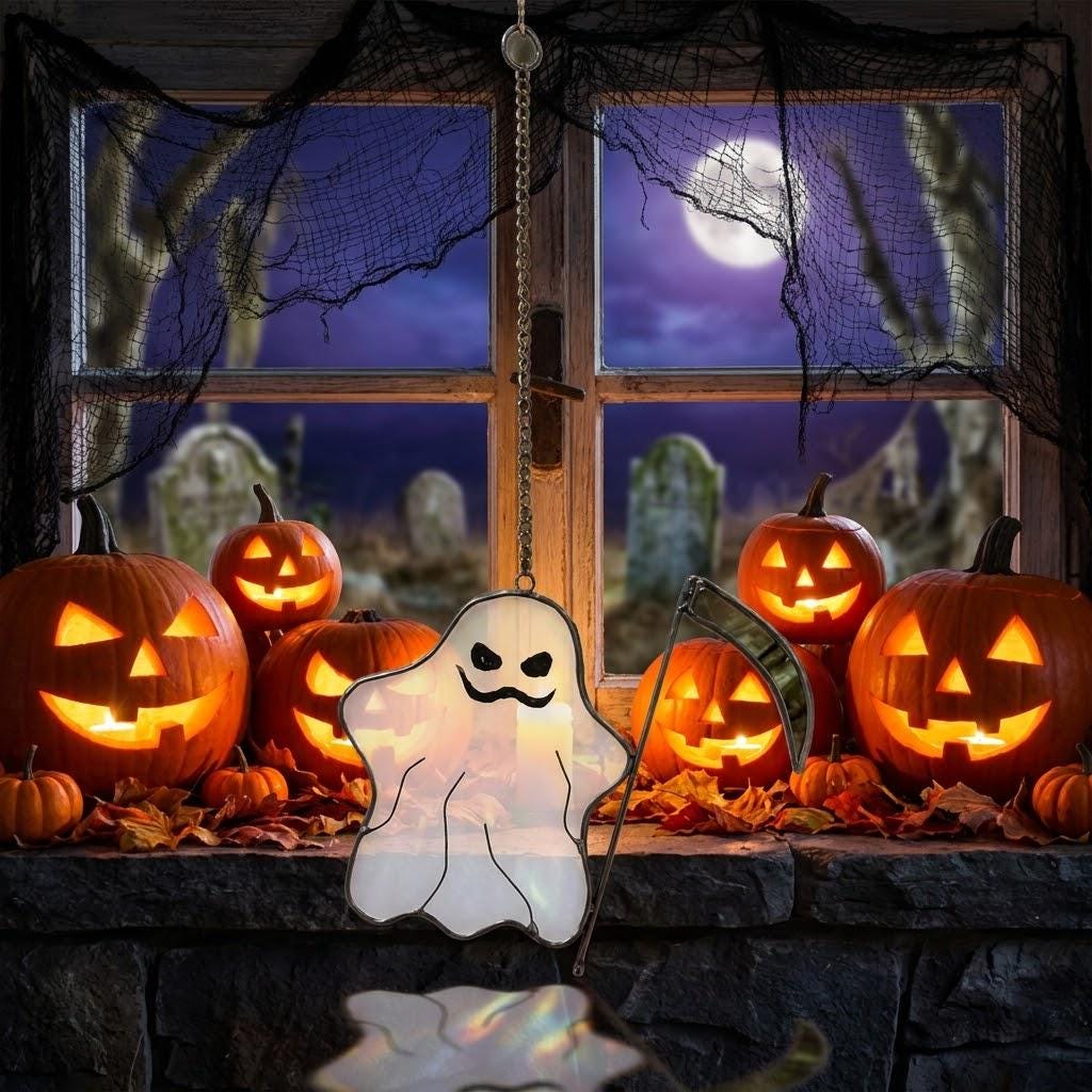 Ghost with Scythe Halloween Window Hanging by AuroraeGlass — photo 4