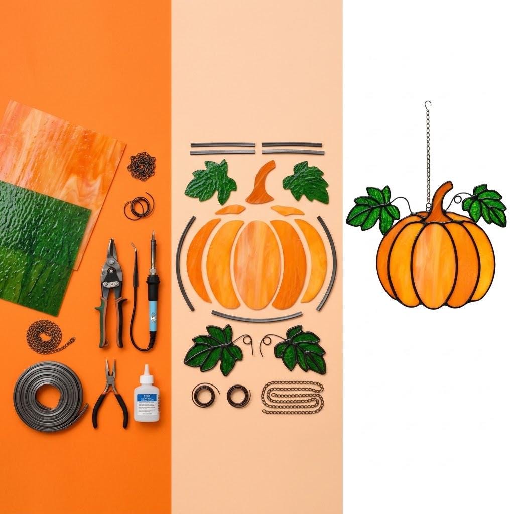 Orange Pumpkin Suncatcher with Green Fall Leaves by AuroraeGlass — photo 9