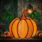Orange Pumpkin Suncatcher with Green Fall Leaves by AuroraeGlass — photo 4