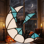 Crescent Moon and Blue Bats Halloween Window Hanging by AuroraeGlass — photo 2
