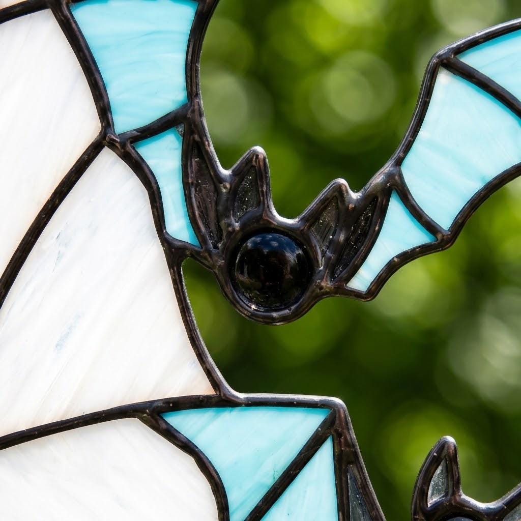 Crescent Moon and Blue Bats Halloween Window Hanging by AuroraeGlass — photo 7