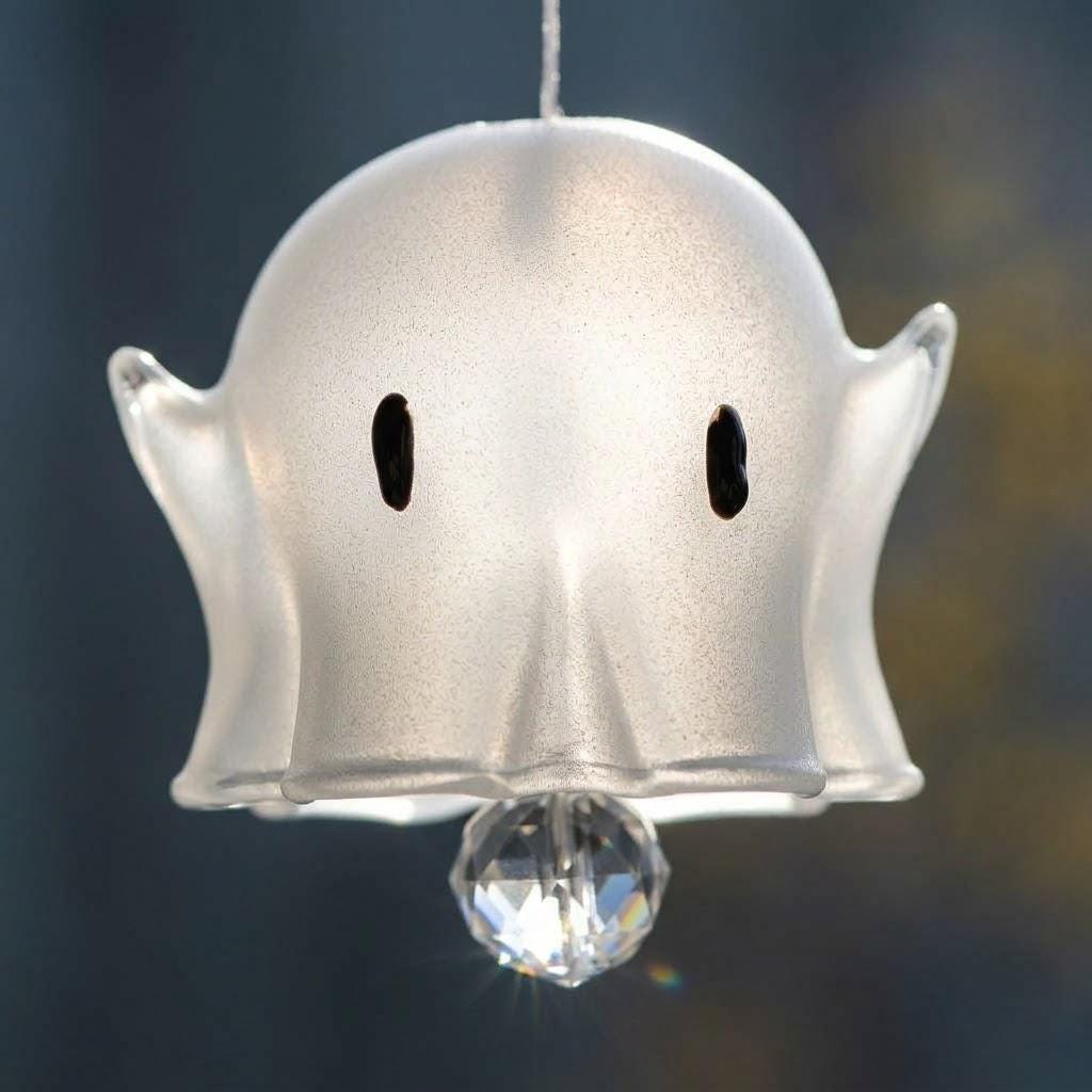 White Ghost Halloween Hanging Ornament with Faceted Drop by AuroraeGlass — photo 6