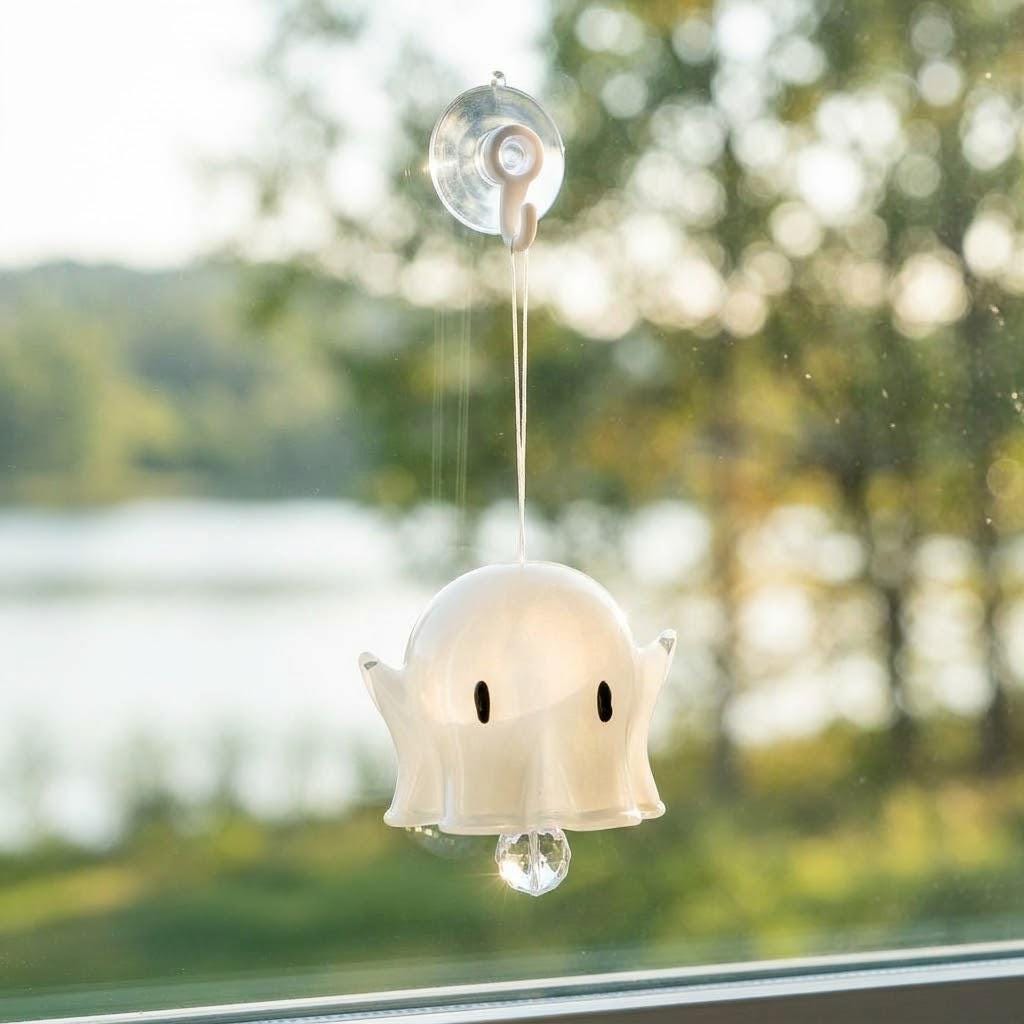 White Ghost Halloween Hanging Ornament with Faceted Drop by AuroraeGlass — photo 9