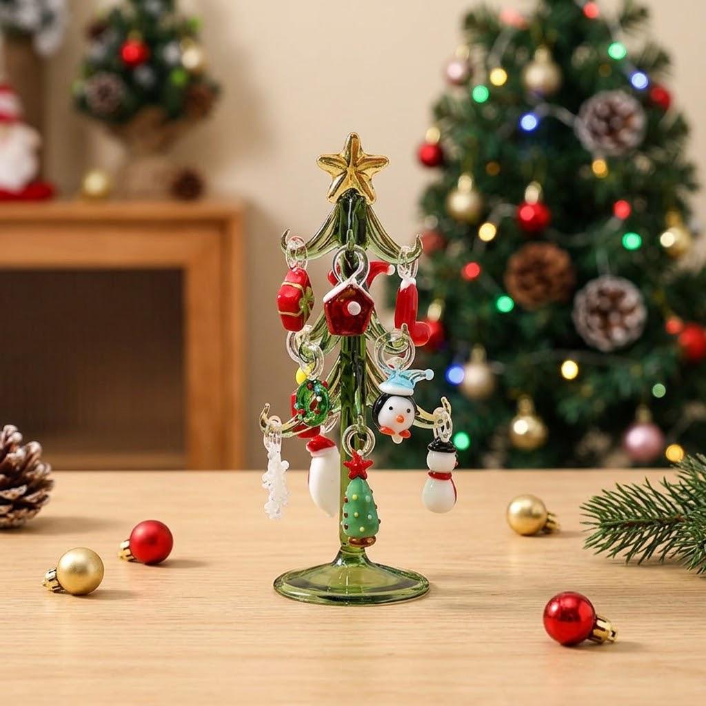 Green Tabletop Christmas Tree with 13-Piece Mini Display by AuroraeGlass — photo 2