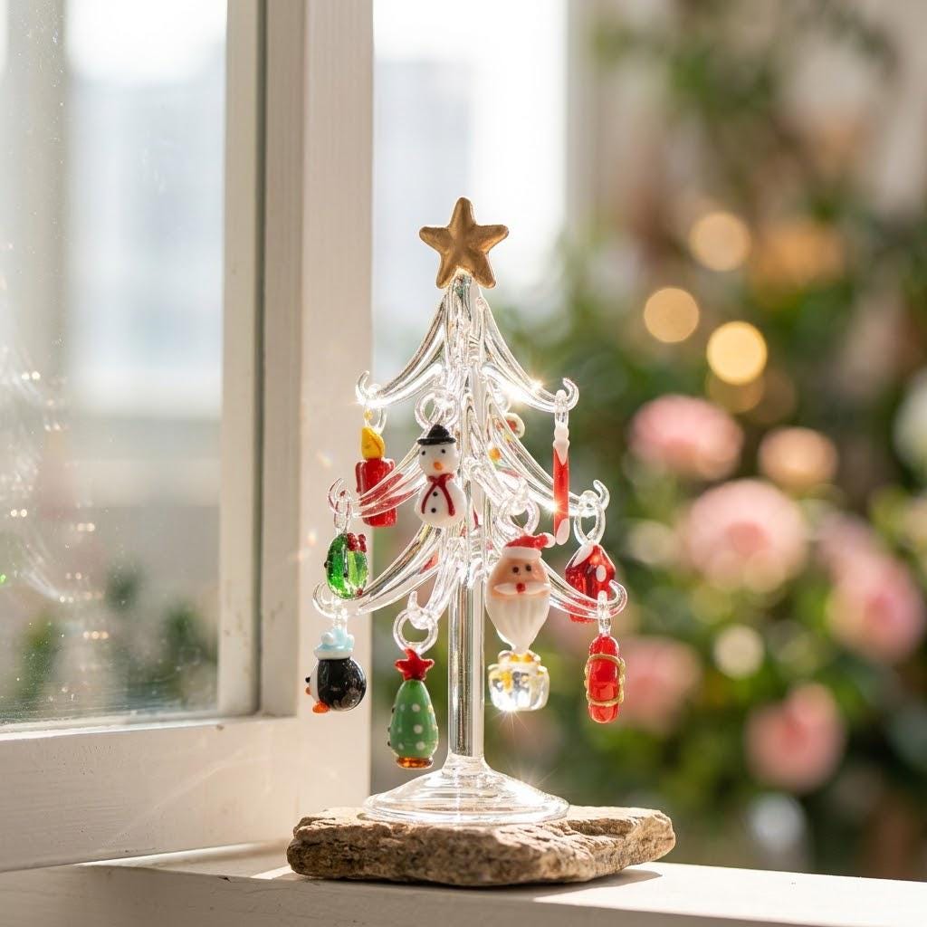 Clear Tabletop Christmas Tree with 13-Piece Mini Display by AuroraeGlass — photo 9