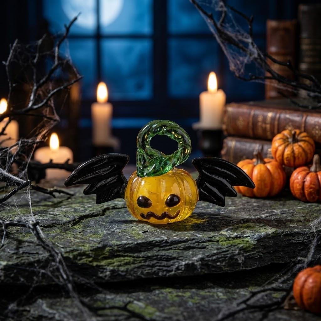 Mini Bat Jack-O'-Lantern Figurine for Halloween Display by AuroraeGlass — photo 1