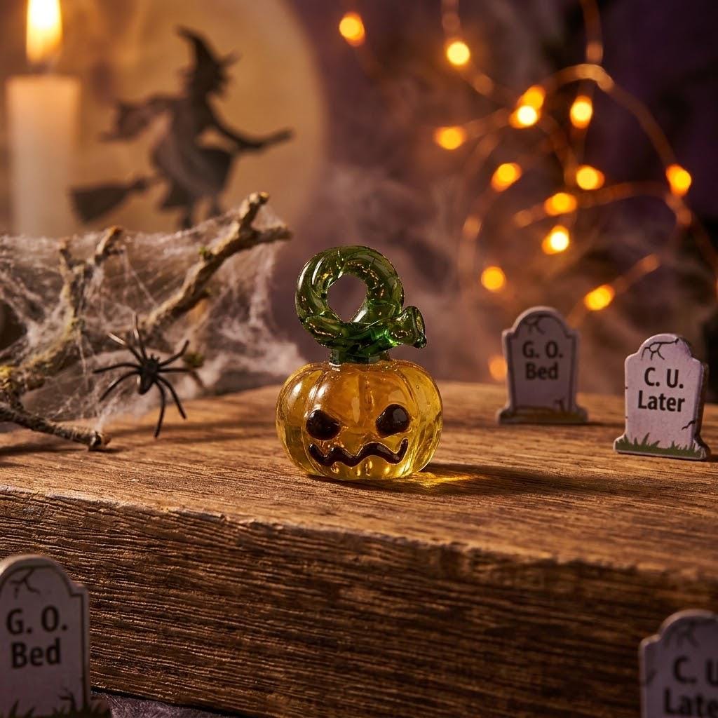 Mini Amber Jack-O'-Lantern Figurine for Fall Display by AuroraeGlass — photo 1