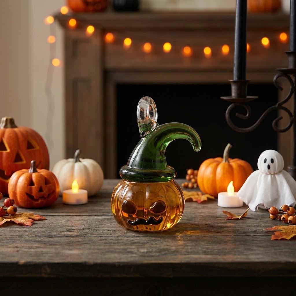 Mini Pumpkin Witch Hat Figurine for Halloween Display by AuroraeGlass — photo 1