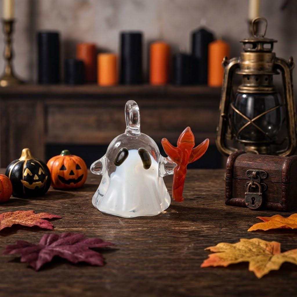 Mini White Ghost with Red Trident Halloween Figurine by AuroraeGlass — photo 4