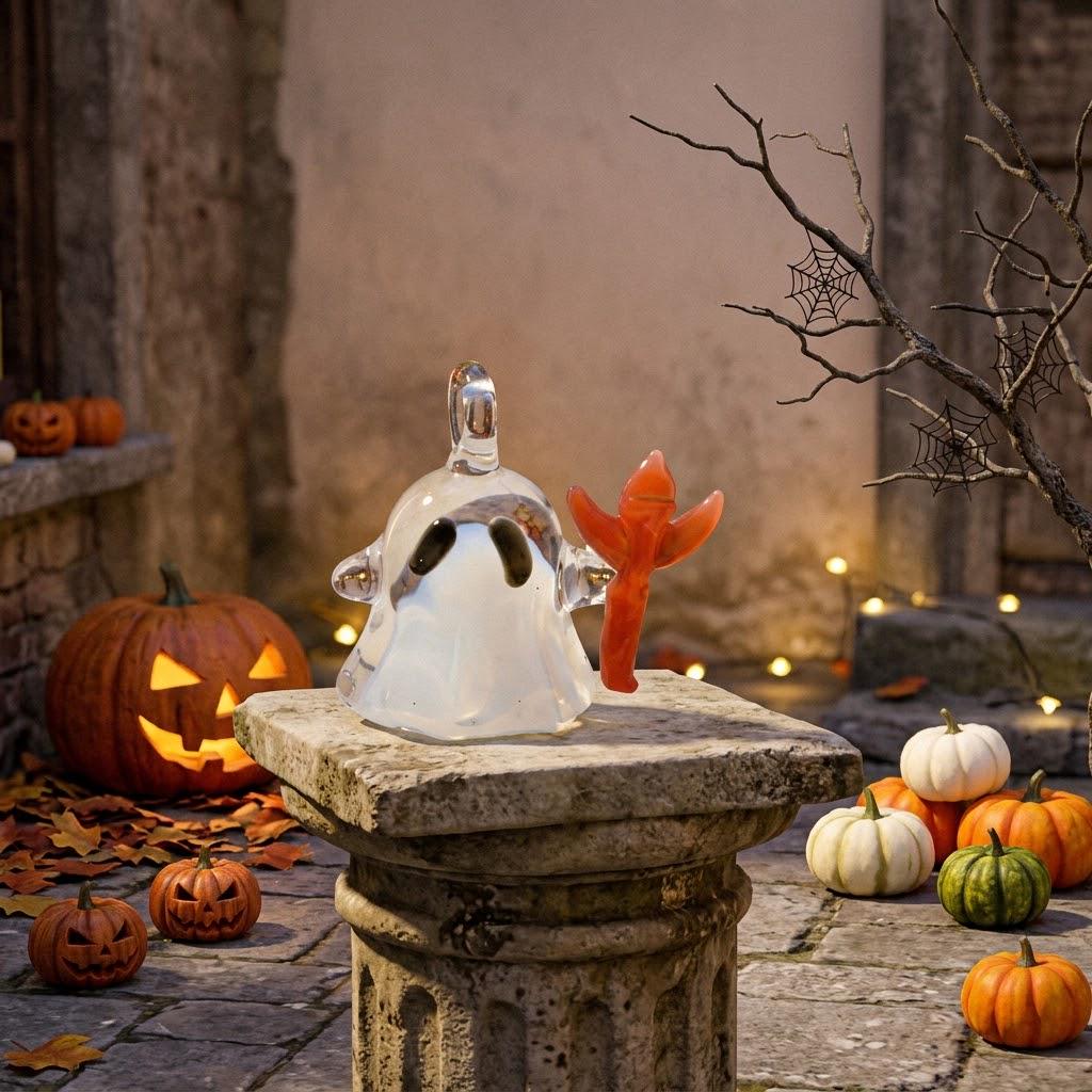Mini White Ghost with Red Trident Halloween Figurine by AuroraeGlass — photo 3