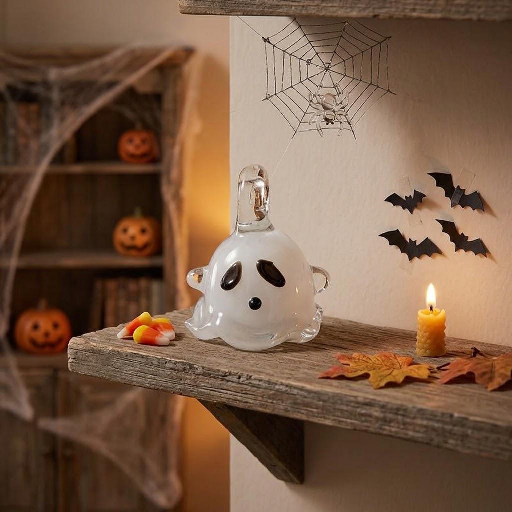 Mini Clear White Ghost Figurine: Spooky Halloween Desk Decor (20x25mm) by AuroraeGlass — photo 1