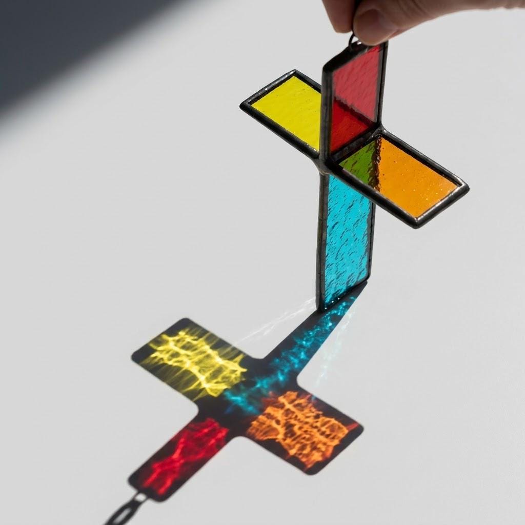 Colorful 3D Stained Glass Cross Suncatcher, Tiffany-inspired Handmade Window Decor by AuroraeGlass — photo 8