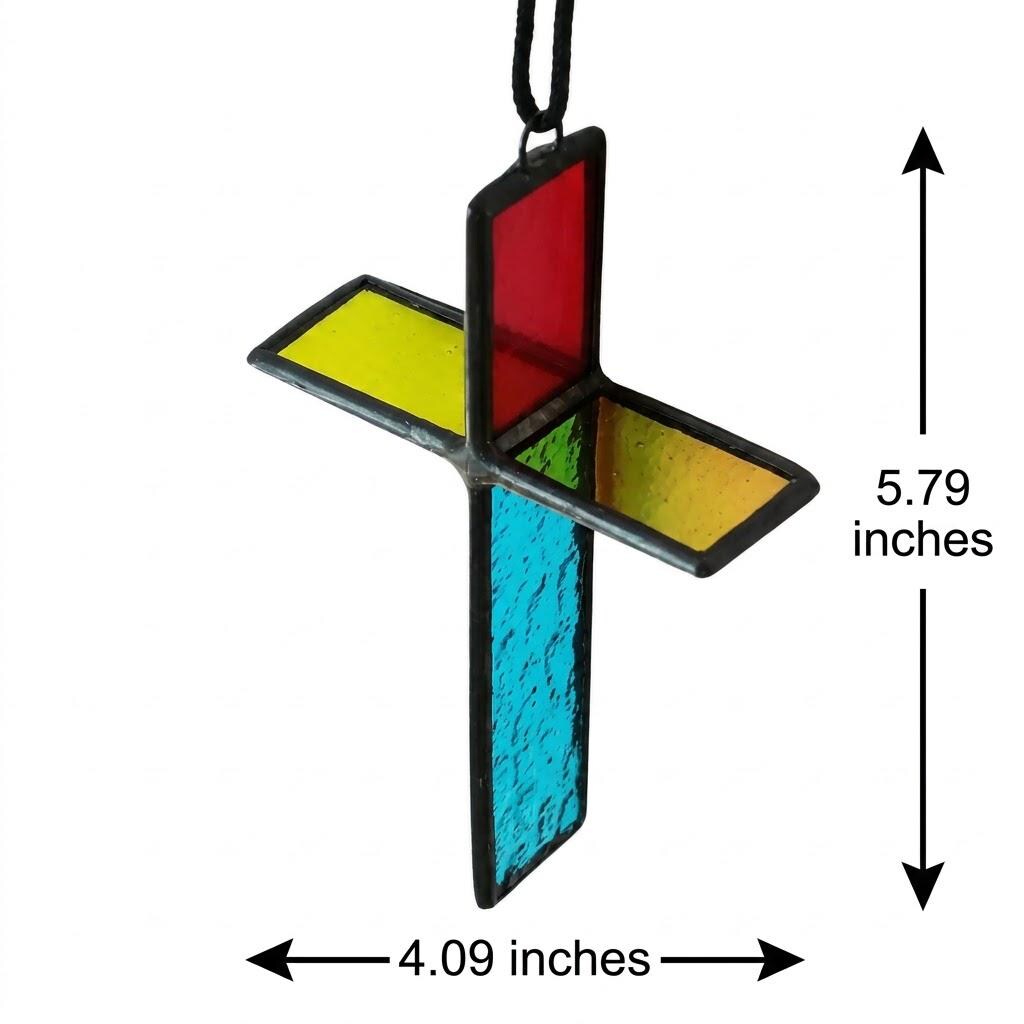 Colorful 3D Stained Glass Cross Suncatcher, Tiffany-inspired Handmade Window Decor by AuroraeGlass — photo 9