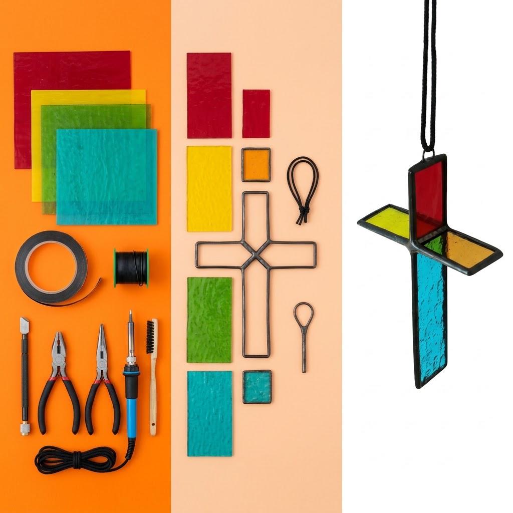Colorful 3D Stained Glass Cross Suncatcher, Tiffany-inspired Handmade Window Decor by AuroraeGlass — photo 5