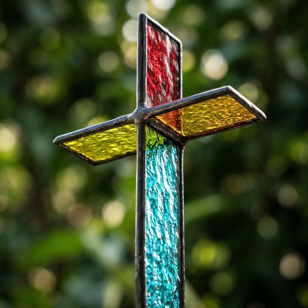 Colorful 3D Stained Glass Cross Suncatcher, Tiffany-inspired Handmade Window Decor by AuroraeGlass — photo 3