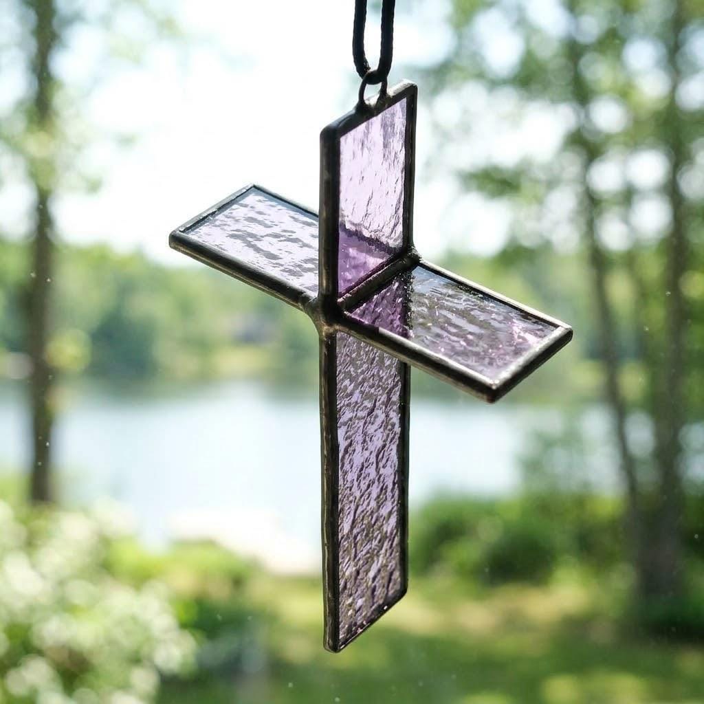Purple 3D Stained Glass Cross Suncatcher, Tiffany-inspired Handmade Christian Gift by AuroraeGlass — photo 7