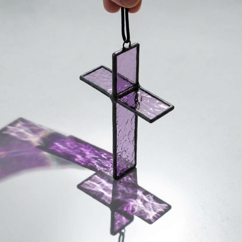 Purple 3D Stained Glass Cross Suncatcher, Tiffany-inspired Handmade Christian Gift by AuroraeGlass — photo 8