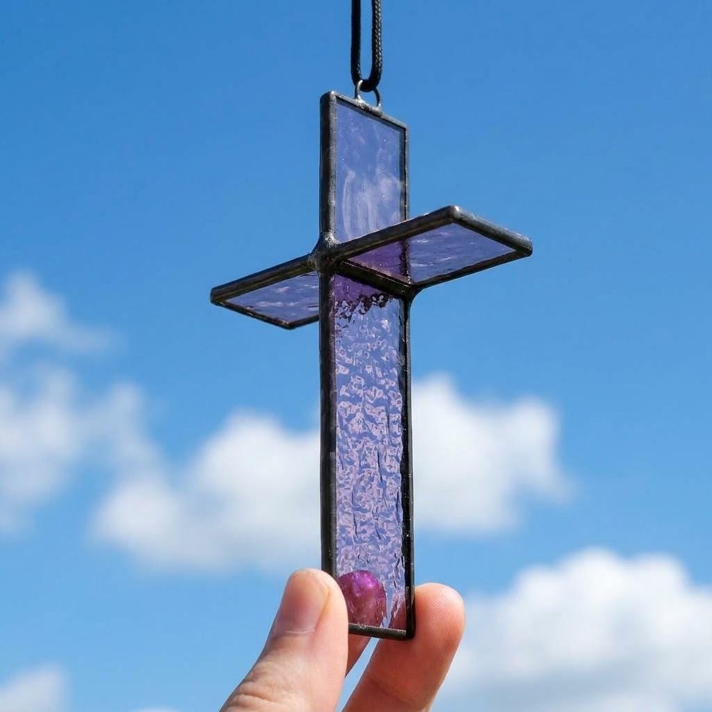 Purple 3D Stained Glass Cross Suncatcher, Tiffany-inspired Handmade Christian Gift by AuroraeGlass — photo 1