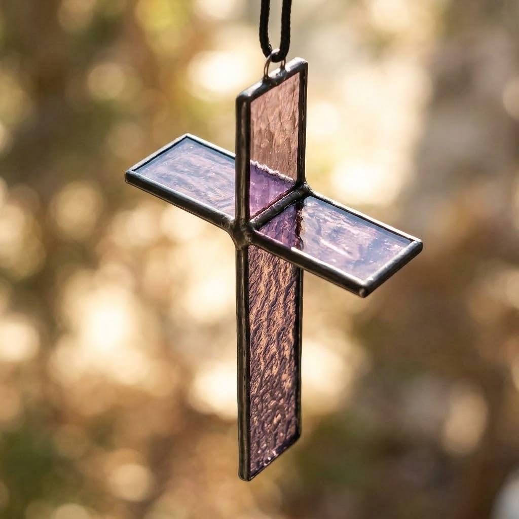 Purple 3D Stained Glass Cross Suncatcher, Tiffany-inspired Handmade Christian Gift by AuroraeGlass — photo 2