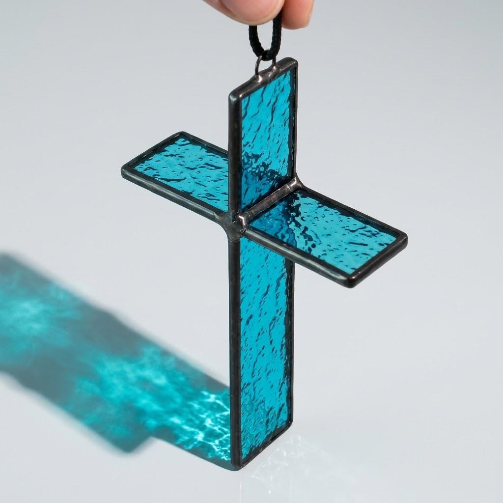 Blue 3D Stained Glass Cross Suncatcher, Tiffany-inspired Handmade Window Decor by AuroraeGlass — photo 8