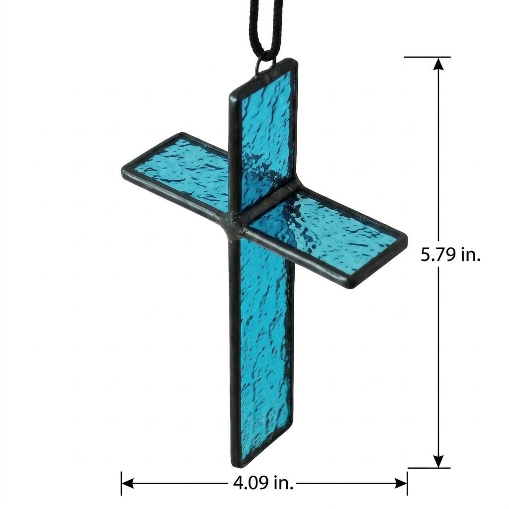 Blue 3D Stained Glass Cross Suncatcher, Tiffany-inspired Handmade Window Decor by AuroraeGlass — photo 9