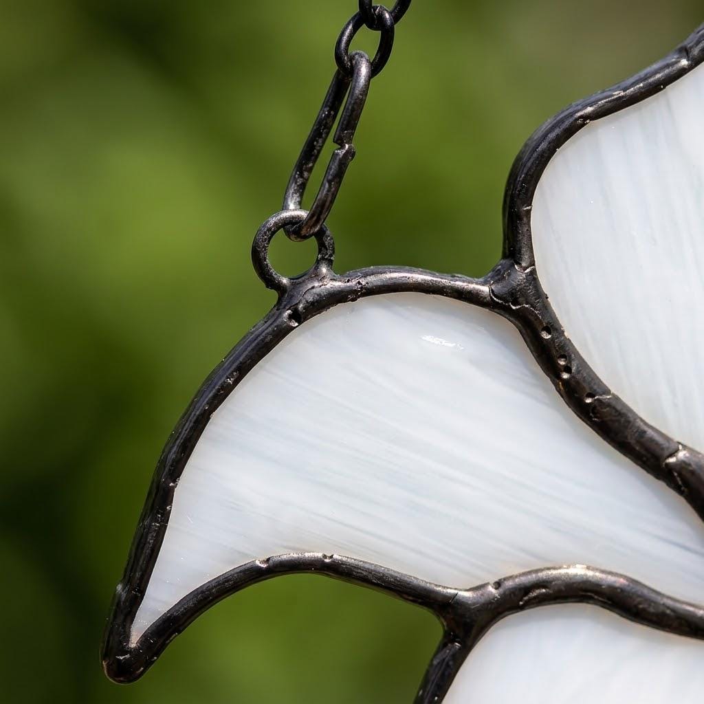 White Lily Stained Glass Suncatcher with Crystal Prism, Handmade Floral Window Decor by AuroraeGlass — photo 2