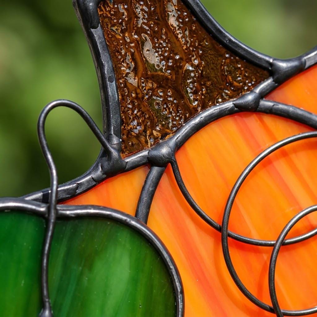 Orange Pumpkin Stained Glass Suncatcher, Tiffany-inspired Handmade Fall Window Decor by AuroraeGlass — photo 3