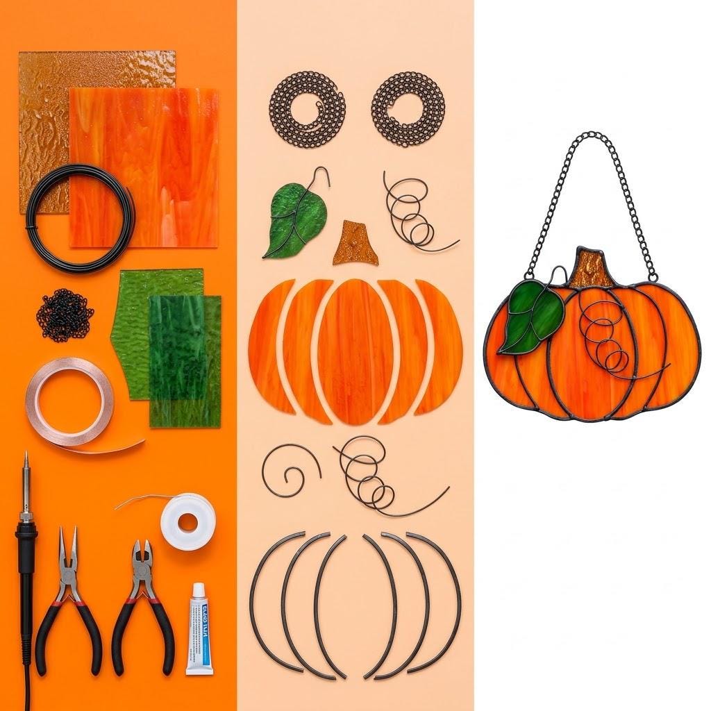 Orange Pumpkin Stained Glass Suncatcher, Tiffany-inspired Handmade Fall Window Decor by AuroraeGlass — photo 5