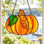 Orange Pumpkin Stained Glass Suncatcher, Tiffany-inspired Handmade Fall Window Decor by AuroraeGlass — photo 7