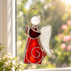Red Trumpet Angel Glass Ornament, Tiffany-inspired Handmade Christmas Window Decor by AuroraeGlass — photo 6