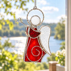 Red Trumpet Angel Glass Ornament, Tiffany-inspired Handmade Christmas Window Decor by AuroraeGlass — photo 7