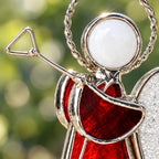 Red Trumpet Angel Glass Ornament, Tiffany-inspired Handmade Christmas Window Decor by AuroraeGlass — photo 2