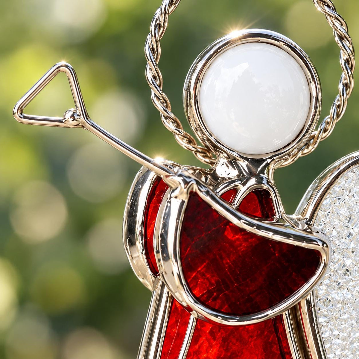 Red Trumpet Angel Glass Ornament, Tiffany-inspired Handmade Christmas Window Decor by AuroraeGlass — photo 2