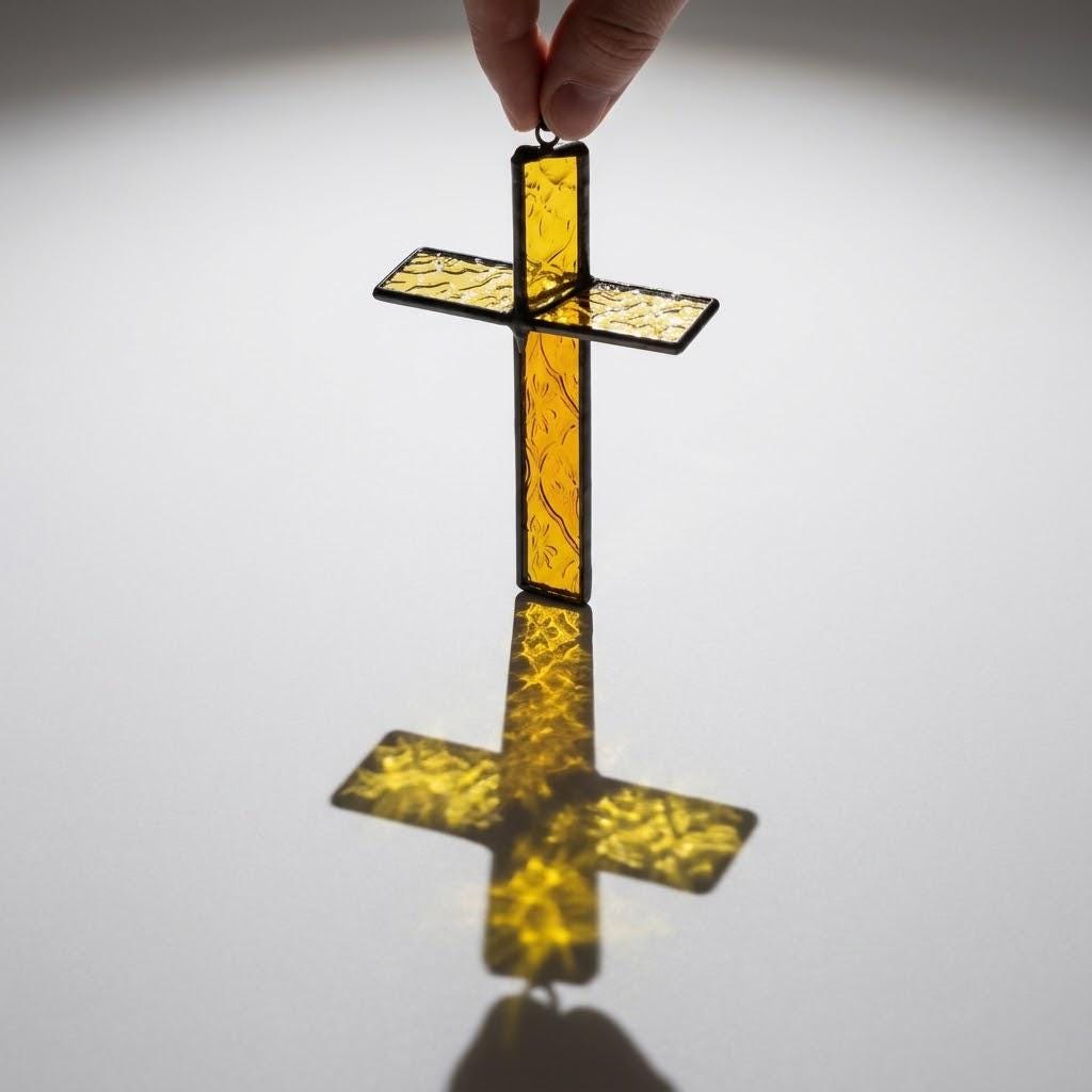 Amber Stained Glass Cross Suncatcher, Tiffany-inspired Christian Window Hanging, Handmade Faith Gift by AuroraeGlass, photo 8