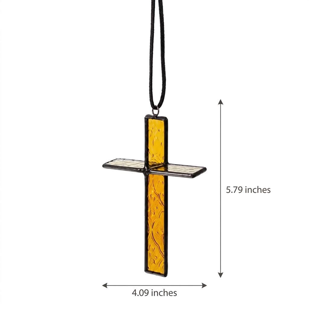 Amber Stained Glass Cross Suncatcher, Tiffany-inspired Christian Window Hanging, Handmade Faith Gift by AuroraeGlass, photo 9