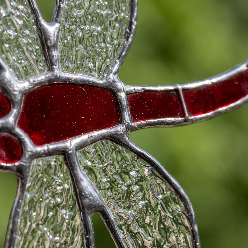 Red Dragonfly Stained Glass Suncatcher, Tiffany-inspired Window Hanging, Handmade Garden Lover Gift by AuroraeGlass, photo 2