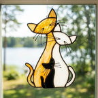 Handmade Stained Glass Cat Family, Amber White Black Glass, Tiffany-inspired Sill Art by AuroraeGlass — photo 6