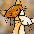 Handmade Stained Glass Cat Family, Amber White Black Glass, Tiffany-inspired Sill Art by AuroraeGlass — photo 2