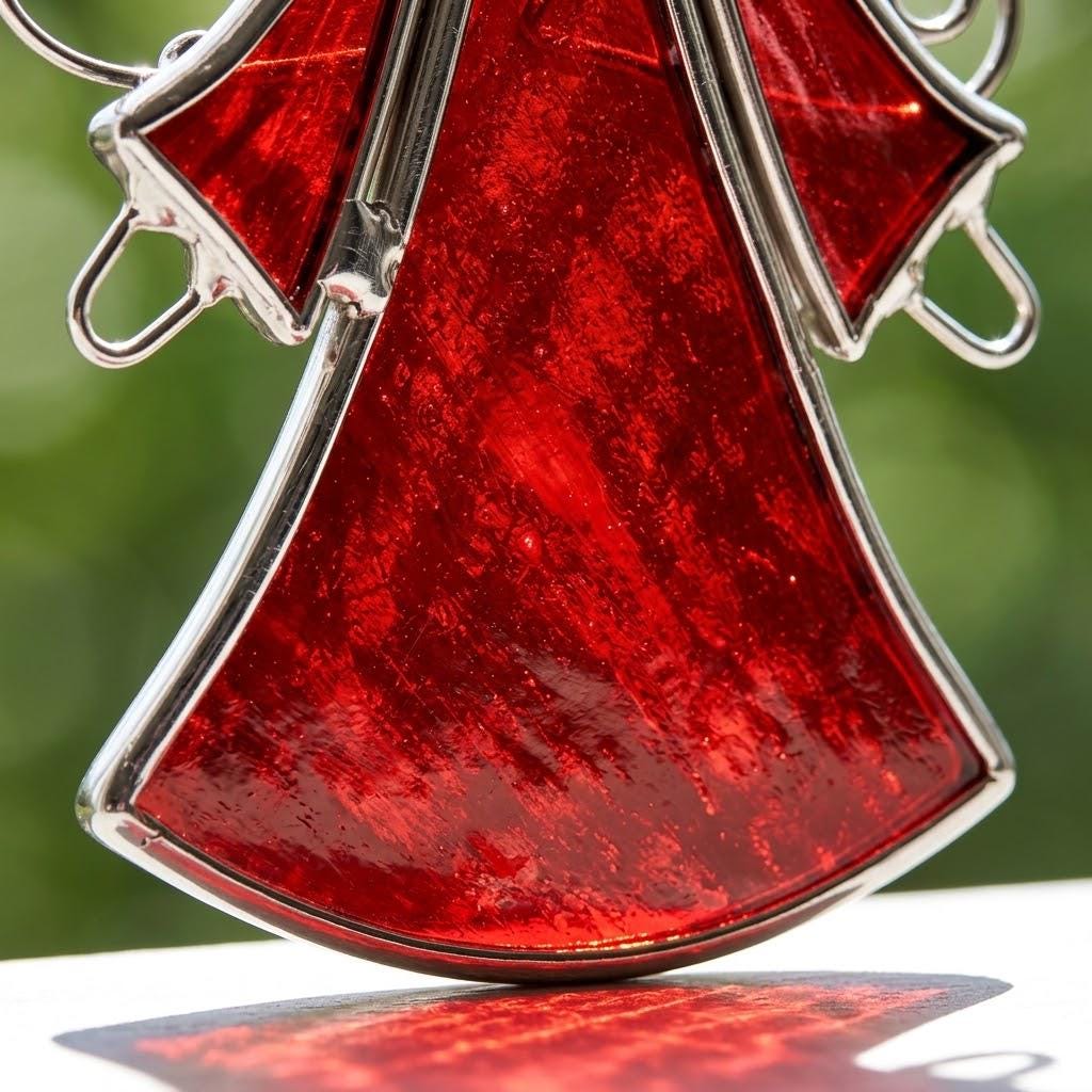 Red Angel Stained Glass Suncatcher, Tiffany-inspired Guardian Angel Window Hanging, Handmade Christmas Gift by AuroraeGlass — photo 3