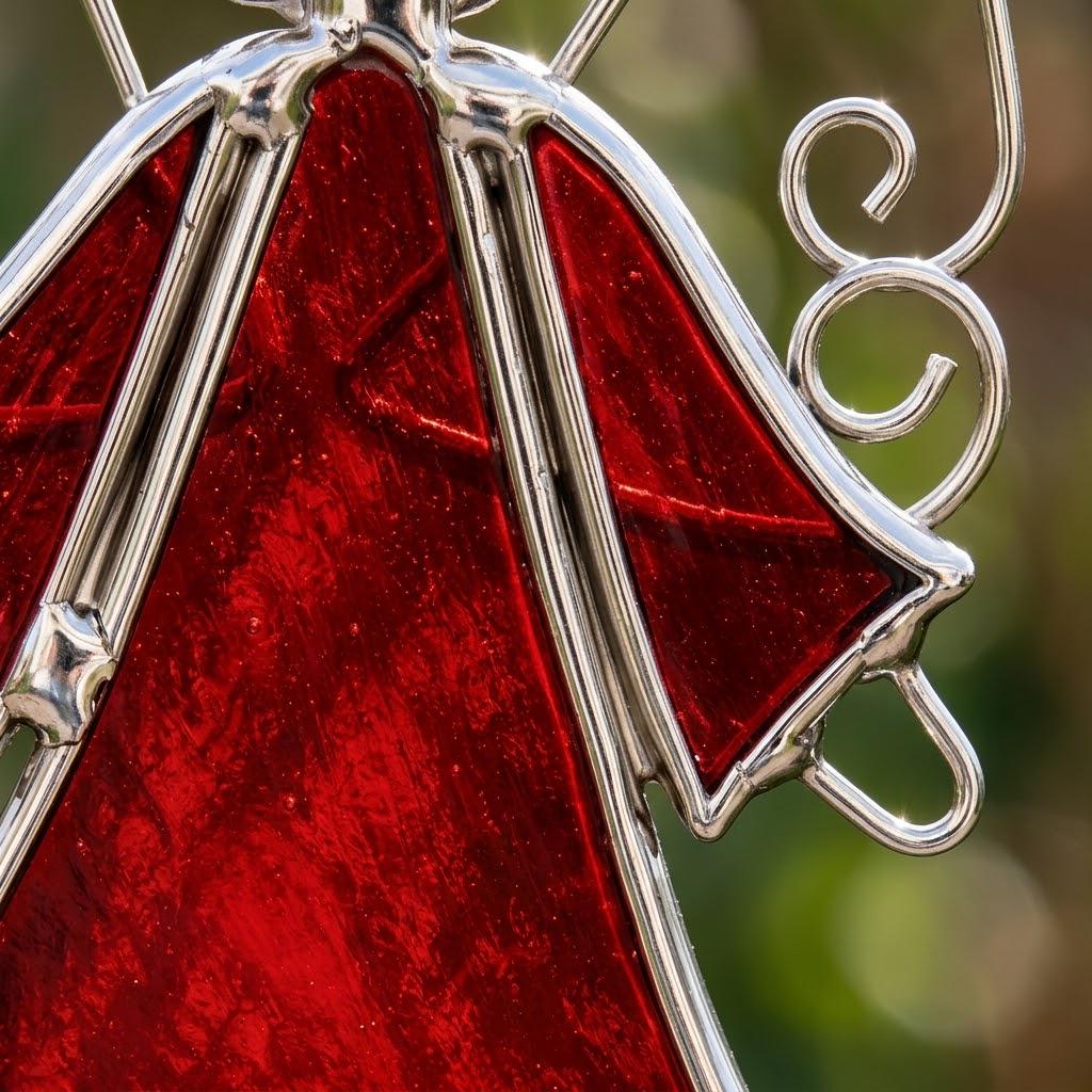 Red Angel Stained Glass Suncatcher, Tiffany-inspired Guardian Angel Window Hanging, Handmade Christmas Gift by AuroraeGlass — photo 4