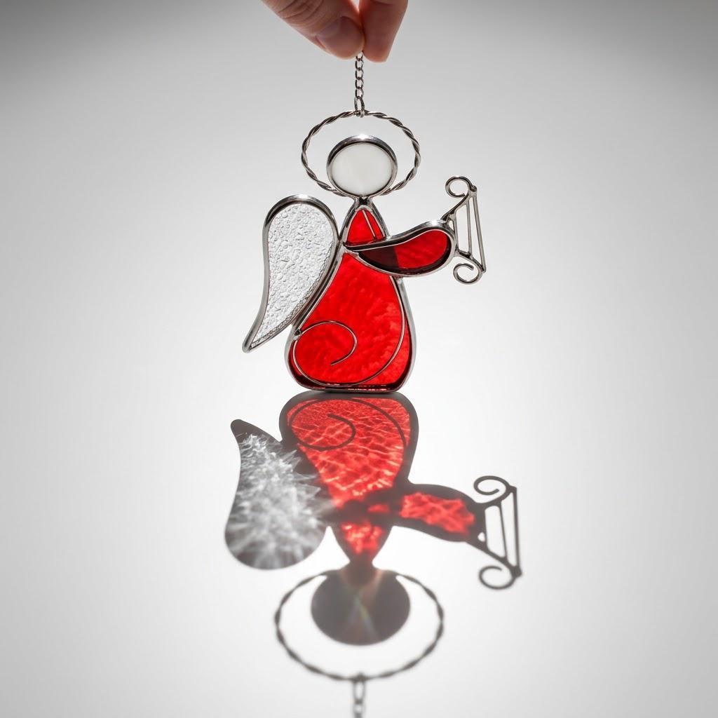 Angel with Harp Stained Glass Suncatcher, Tiffany-inspired Red Angel Window Hanging, Handmade Musician Gift by AuroraeGlass — photo 7