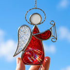 Angel with Harp Stained Glass Suncatcher, Tiffany-inspired Red Angel Window Hanging, Handmade Musician Gift by AuroraeGlass — photo 1