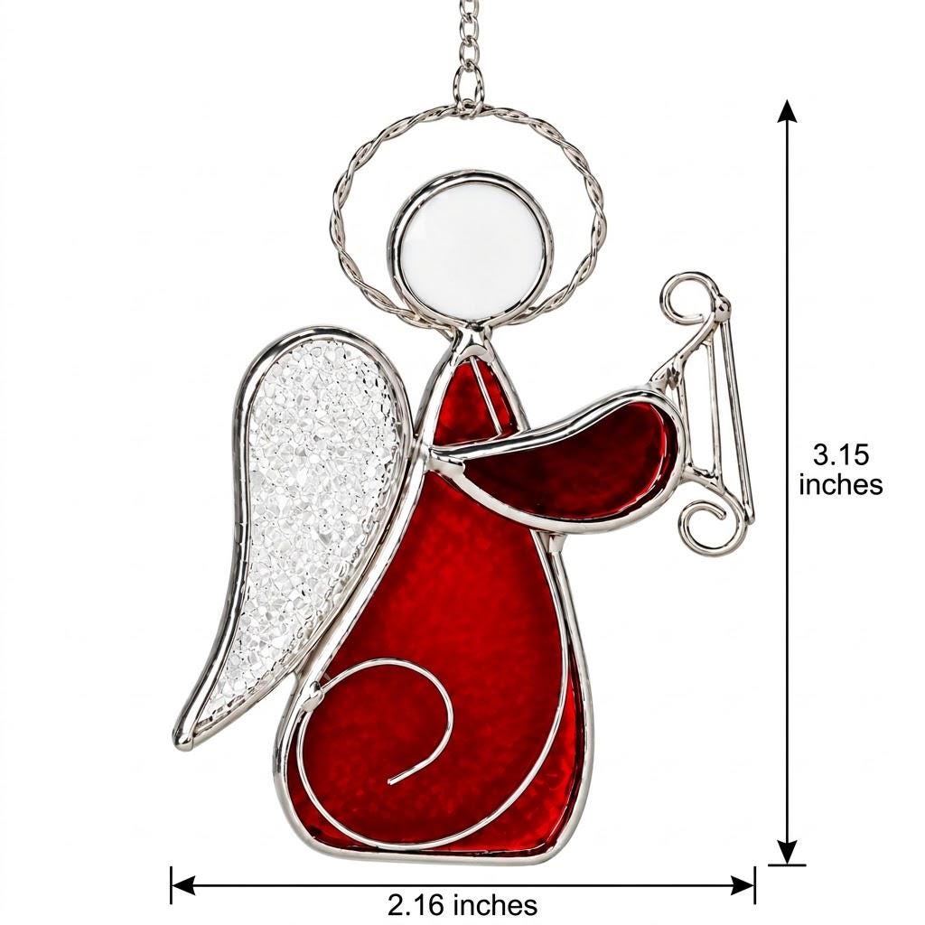 Angel with Harp Stained Glass Suncatcher, Tiffany-inspired Red Angel Window Hanging, Handmade Musician Gift by AuroraeGlass — photo 8