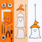 Handmade Stained Glass Ghost Suncatcher, Orange Hat, Halloween Window Hanging by AuroraeGlass — photo 6