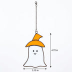 Handmade Stained Glass Ghost Suncatcher, Orange Hat, Halloween Window Hanging by AuroraeGlass — photo 10