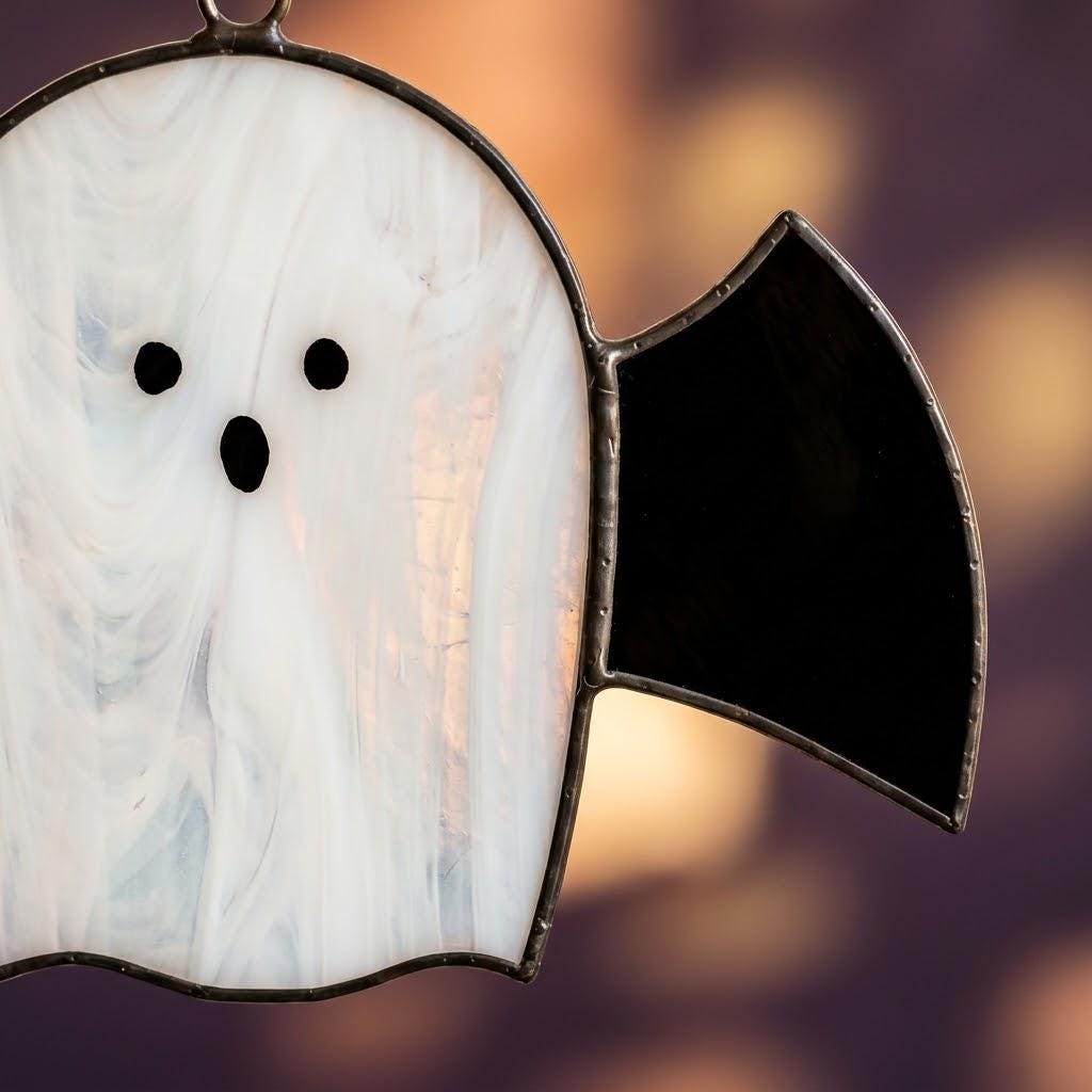Handmade Stained Glass Ghost with Bat Wings, Gothic Halloween Suncatcher by AuroraeGlass — photo 6