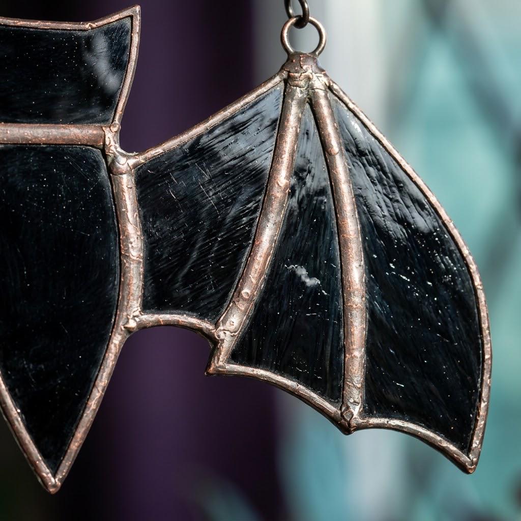 Black Bat Stained Glass Suncatcher, Handmade Gothic Halloween Window Hanging by AuroraeGlass, photo 8